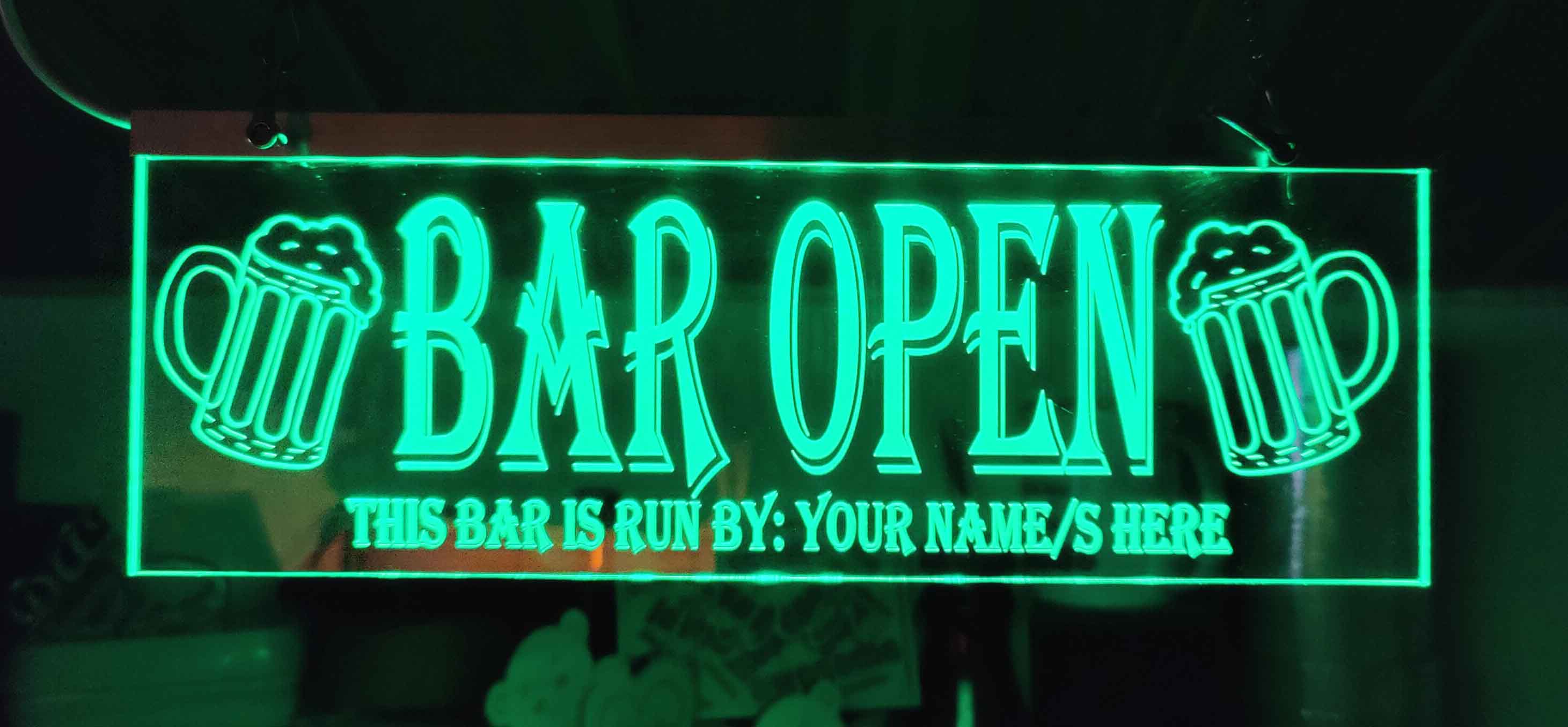 bar open with the owners name/s engraved